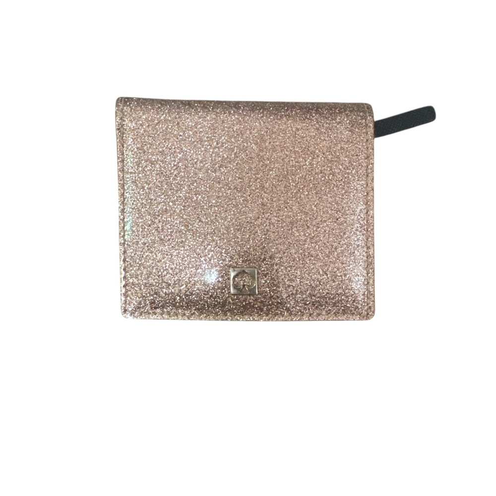 Kate Spade Mavis Street Serenade small bifold wallet metallic glitter rose gold